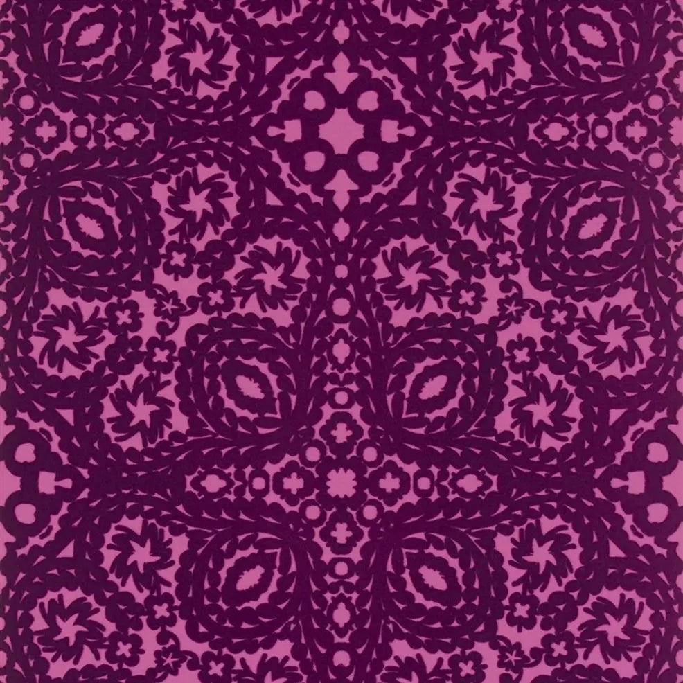 Paseo Flock Velvet 04 Grenat Hot Pink Wallpaper | Christian Lacroix Europe