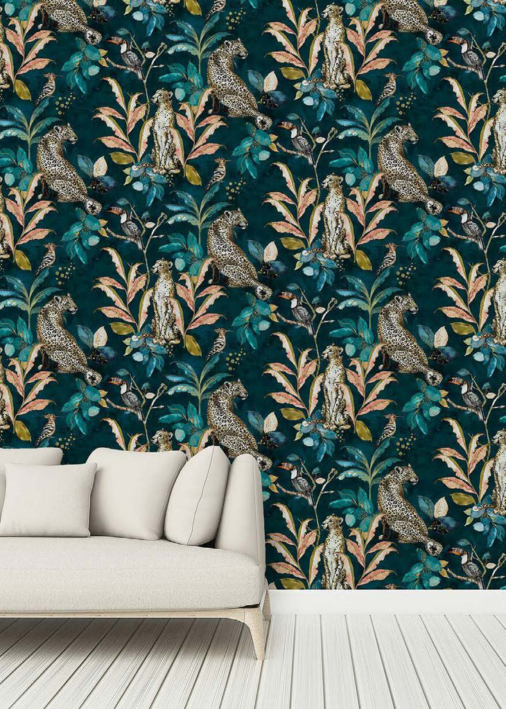 Savannah Cheetah - Teal – Designer Wallcoverings and Fabrics