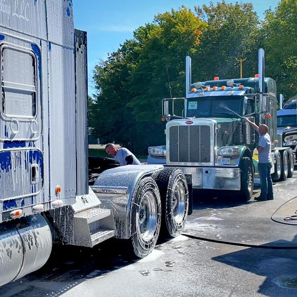 Trucks lining up to be washed with Image Wash Products
