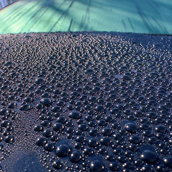 Wax Replacement coated black SUV showing extreme water beading