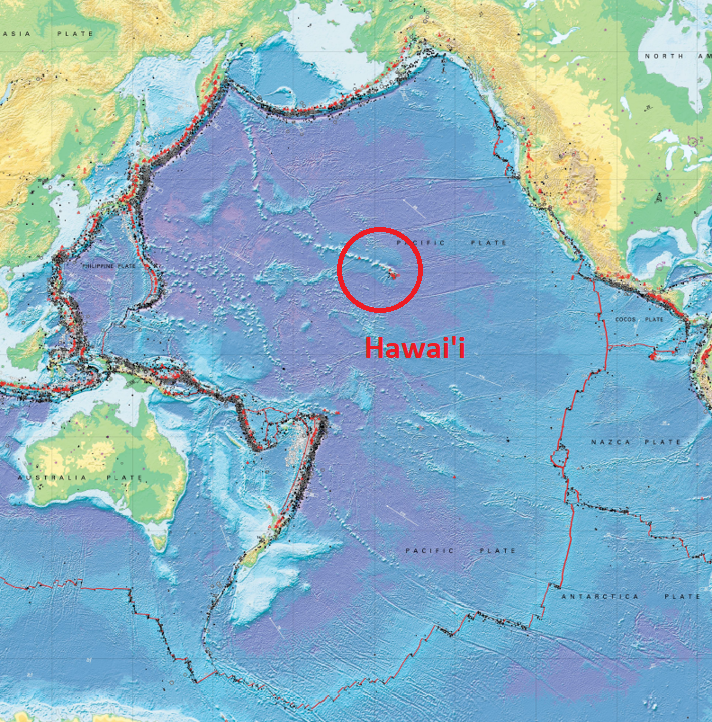 Map of Pacific Plate with Hawaiian Hotspot and Ring of Fire, by Simkin et al. 2006