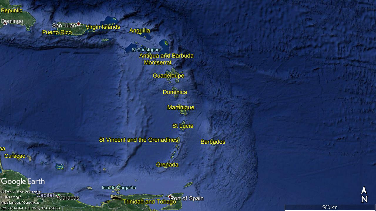 Google Earth image of the Lesser Antilles 