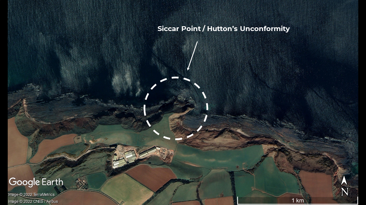 Location of Siccar Point (Hutton's Unconformity) southeast of Dunbar in Scotland