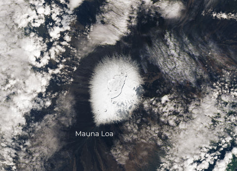 Snow on Mauna Loa as seen from a satellite, image by NASA Earth Observatory