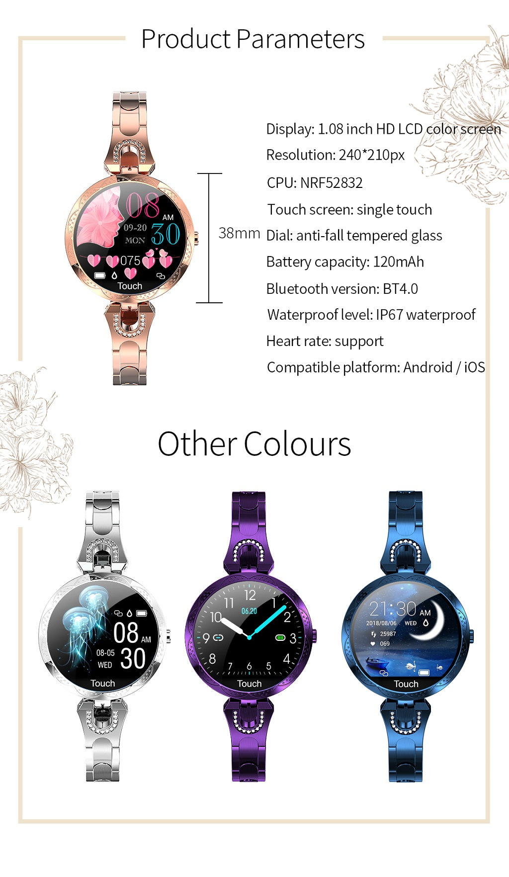 AK15 Smart Watch Women 2019 New Blood Pressure Heart Rate Monitor Bracelet IP67 Waterproof Watch For Android iOS Phone_14