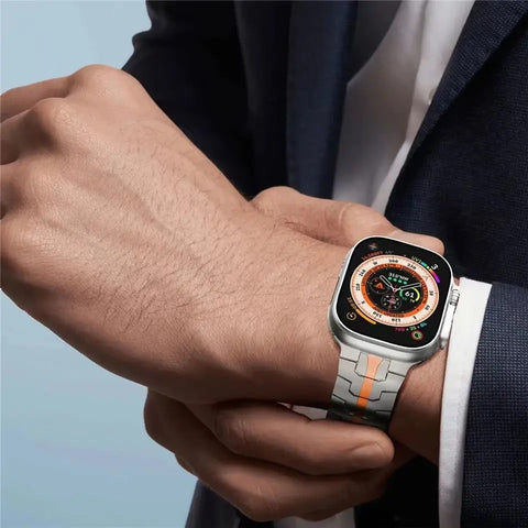 Experience unparalleled elegance and robust durability in one beautiful package. Our stainless steel band is a work of art, meticulously designed to enhance your Apple Watch's aesthetics. With a luxurious and ultra-modern look, it's perfect for any occasion, from casual to formal.  Precision-engineered Stainless Steel Ultra 2 49mm Band Lightweight and comfortable