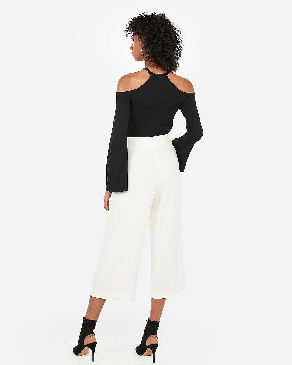 black high neck cold shoulder top