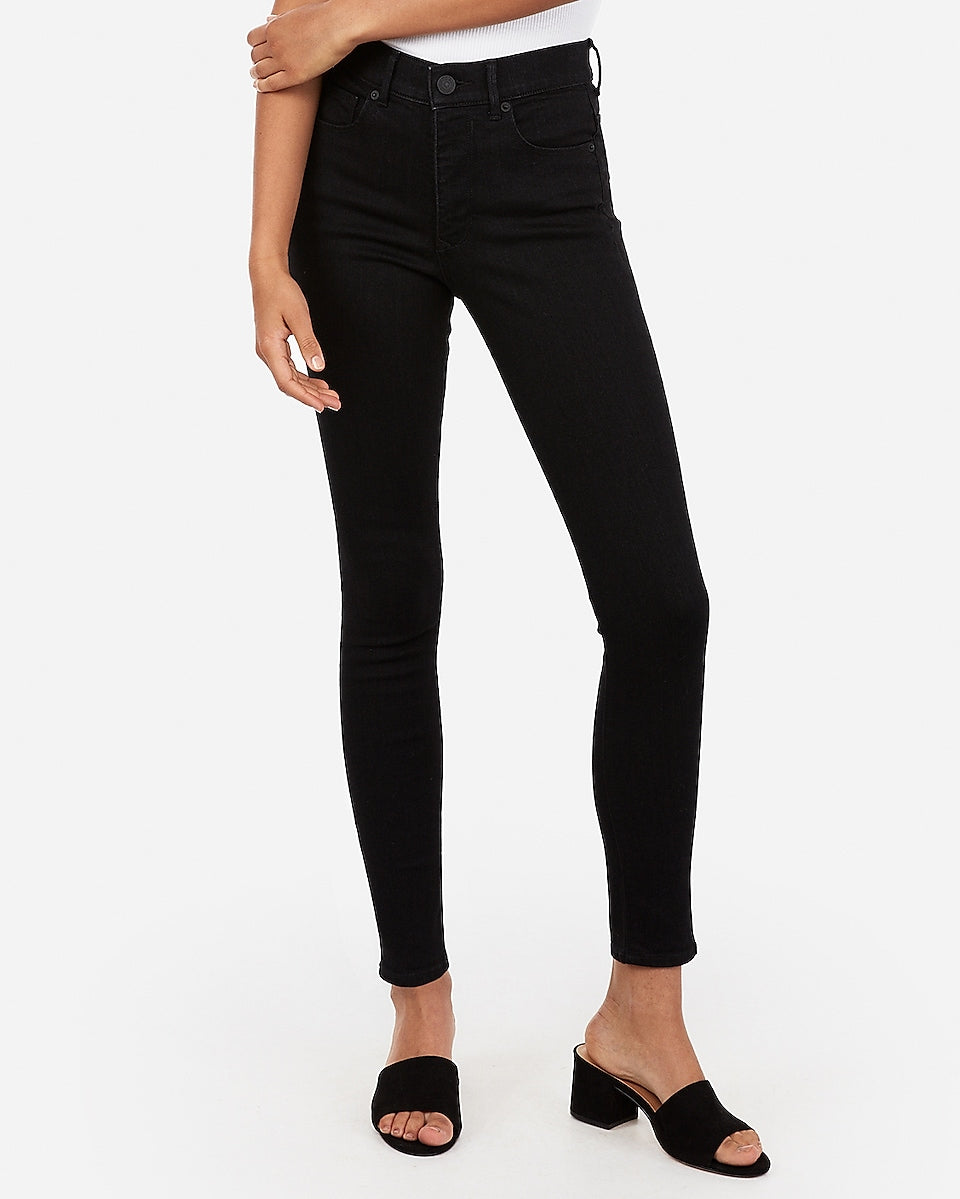 Express, High Waisted Denim Perfect Ankle Skinny in Pitch Black