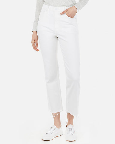 Express | High Waisted White Straight Cropped Jeans in White | Express ...