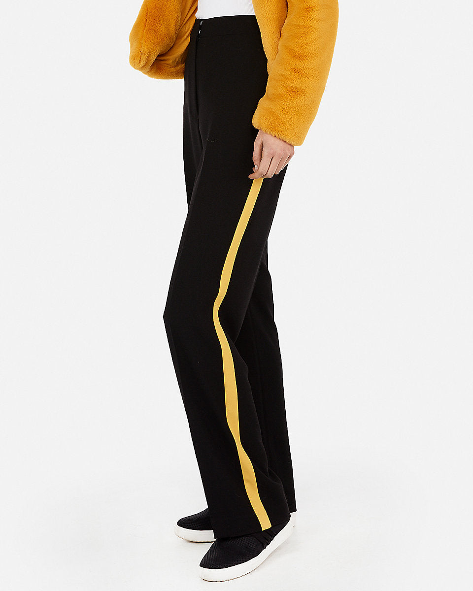 yellow pants with black side stripe