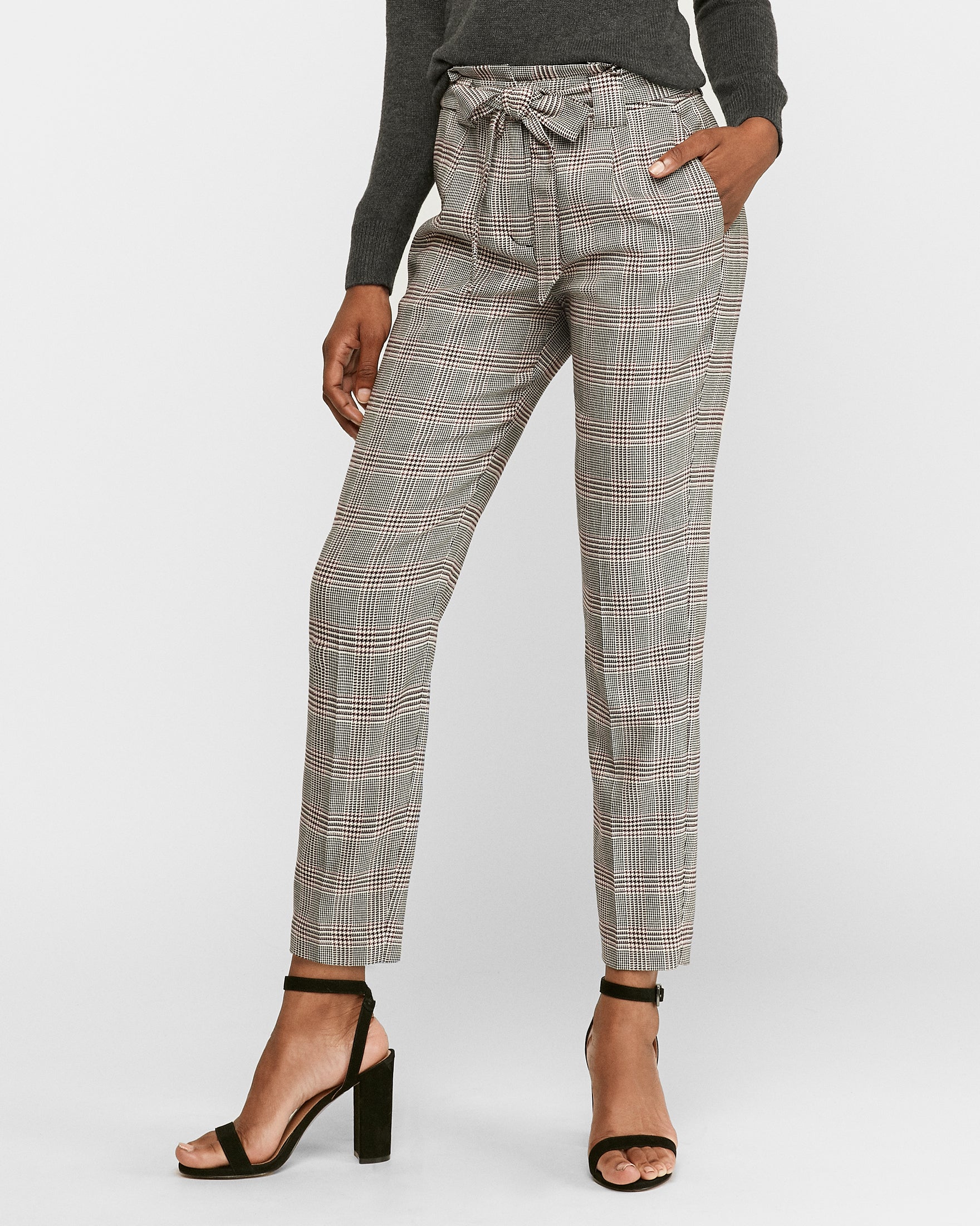 J Crew  Tiewaist straightleg pant in grey plaid Italian wool