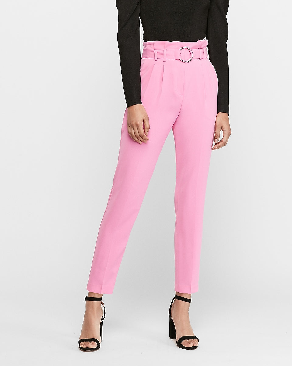 Express | High Waisted O-Ring Paperbag Ankle Pant in Peony | Express ...