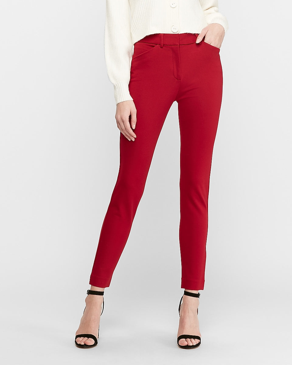 Women's Elegant Plain Skinny Red Pants S