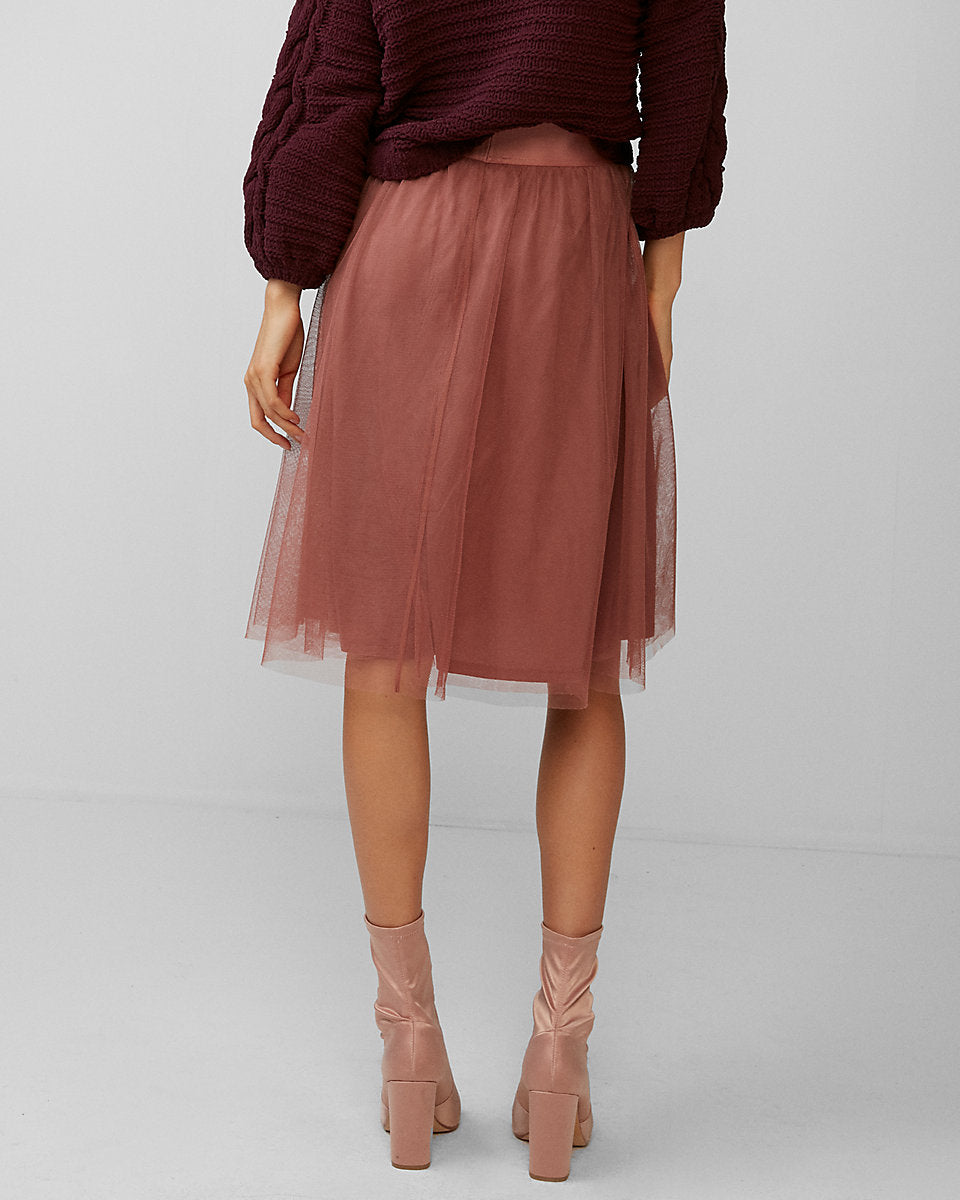 mauve tulle midi skirt