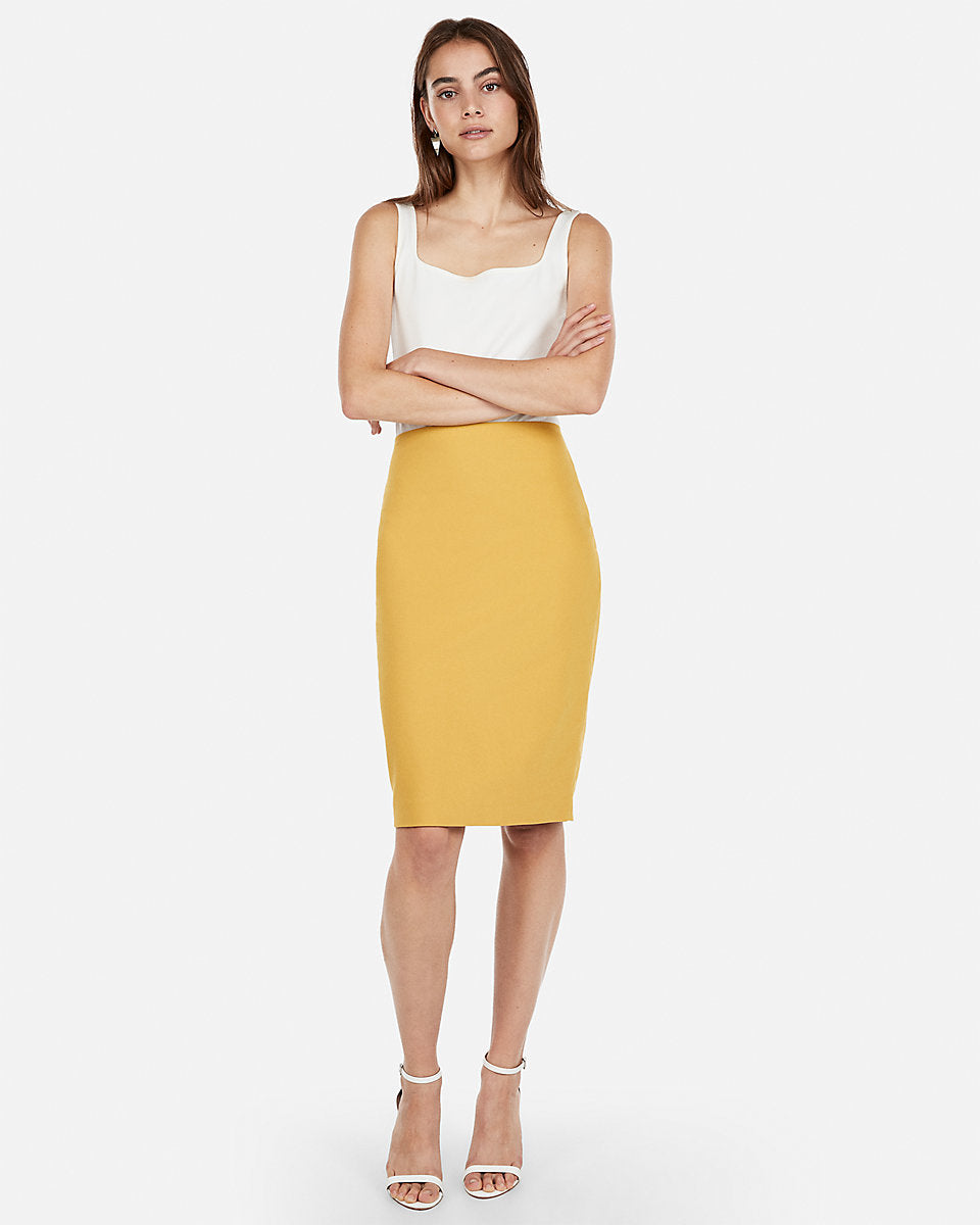 yellow pencil skirt