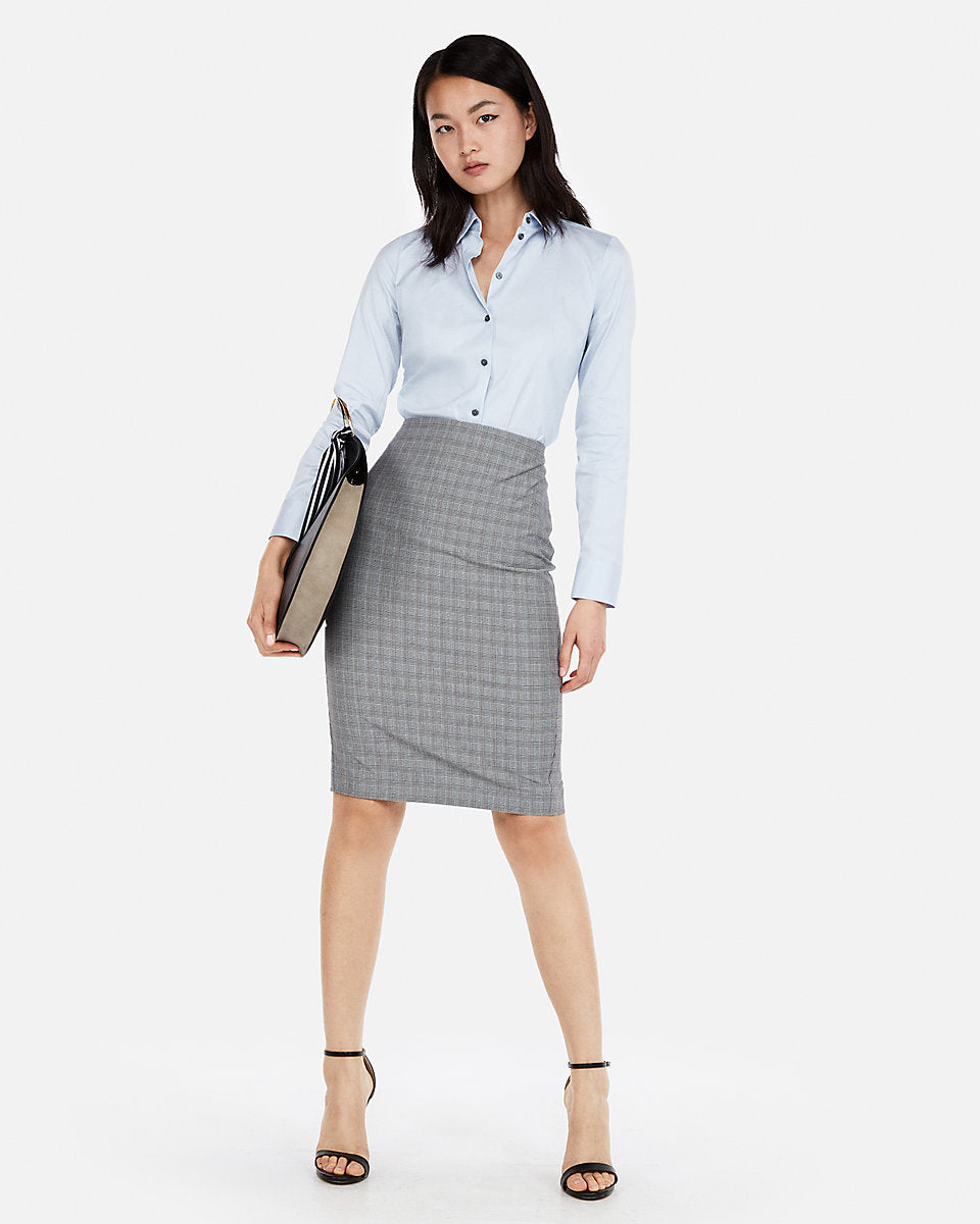 checked high waisted pencil skirt