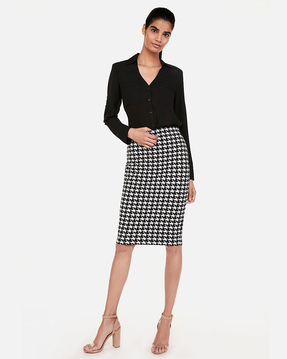High Waisted Houndstooth Fitted Pencil 