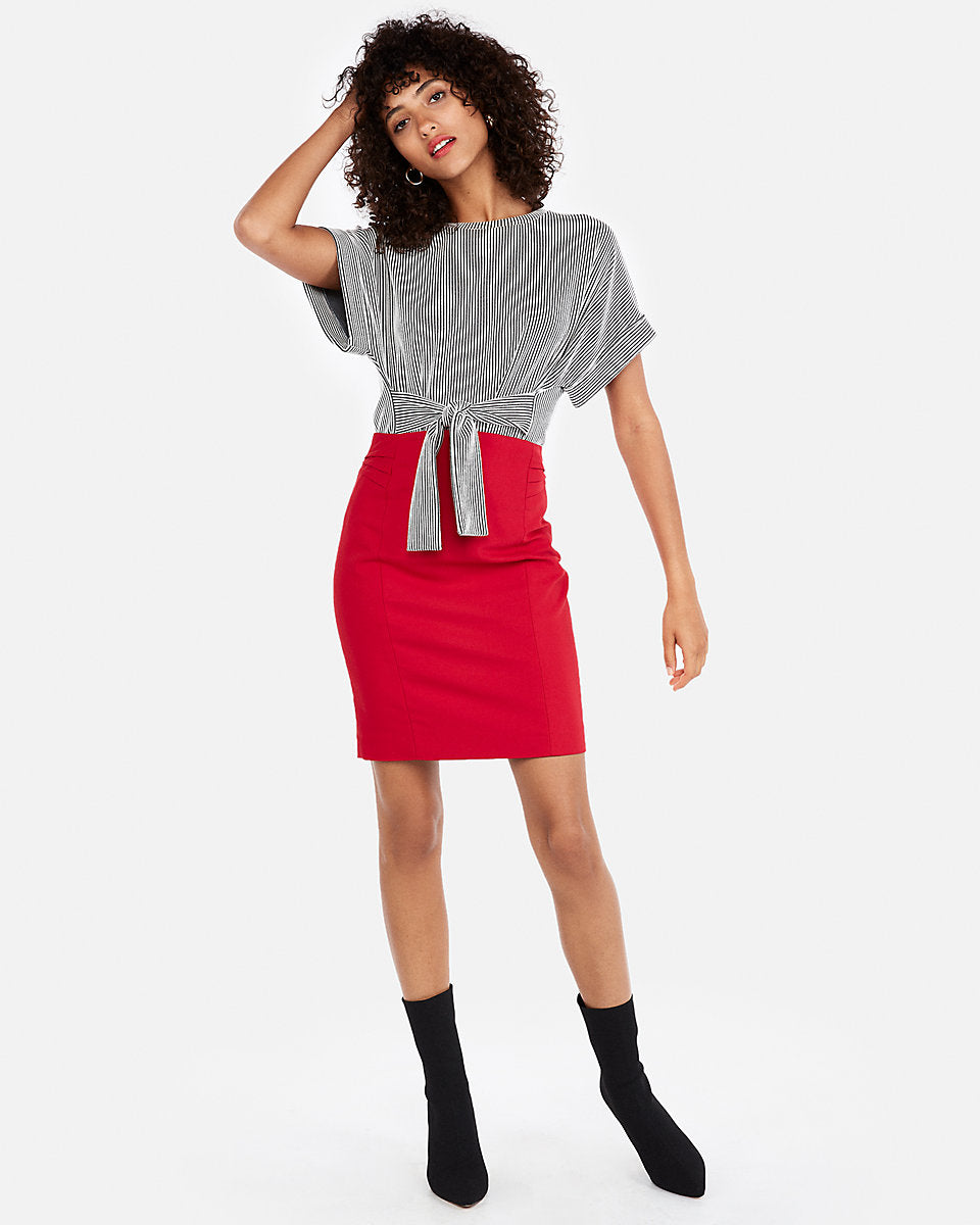 high waisted pencil skirt red