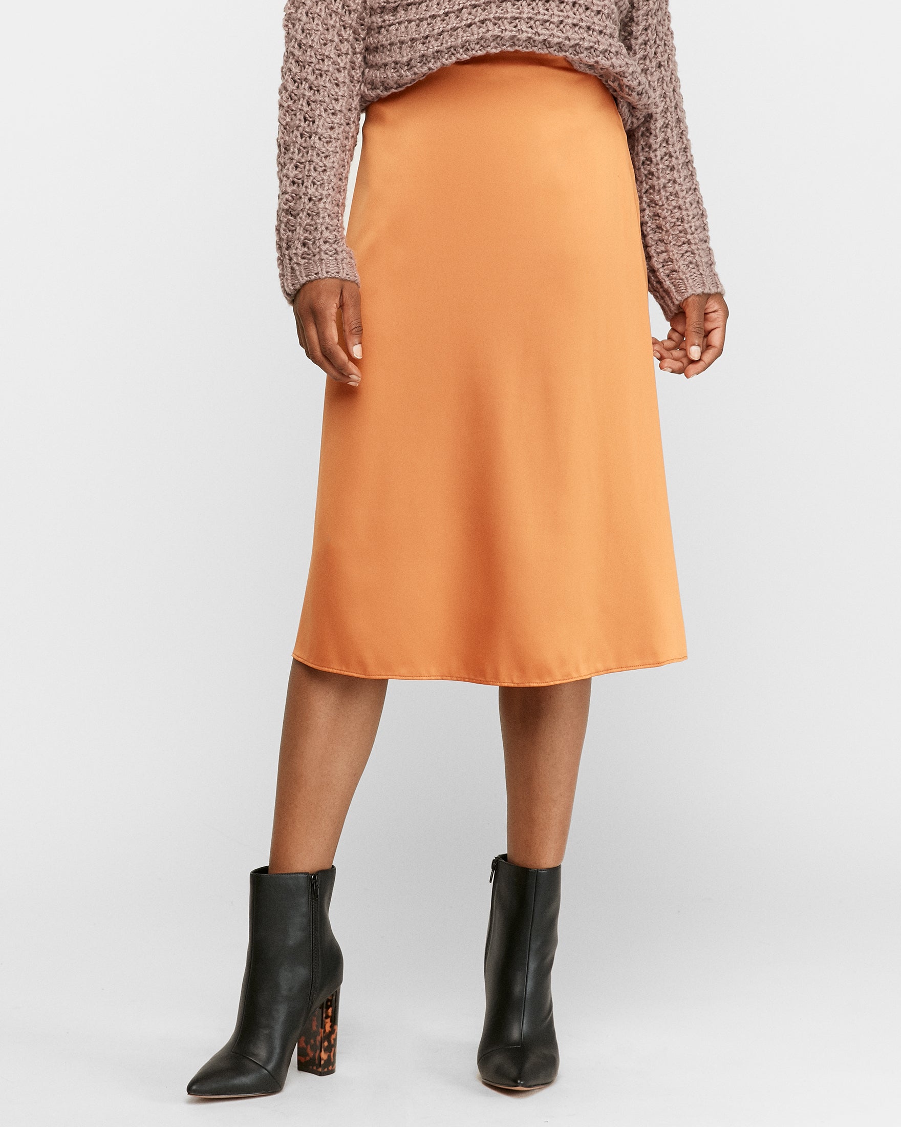Express | High Waisted Satin Midi Skirt 