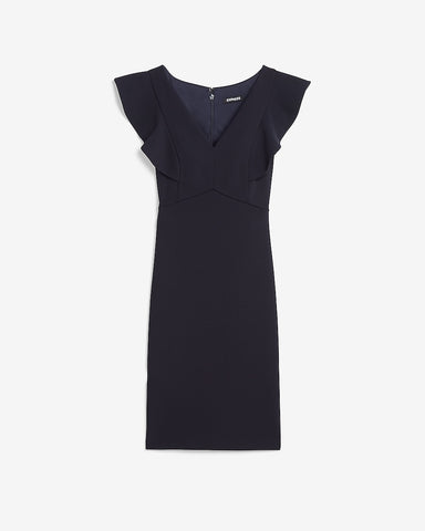 Express | Ruffle Sleeve Sheath Dress in Navy Blue | Express Style Trial