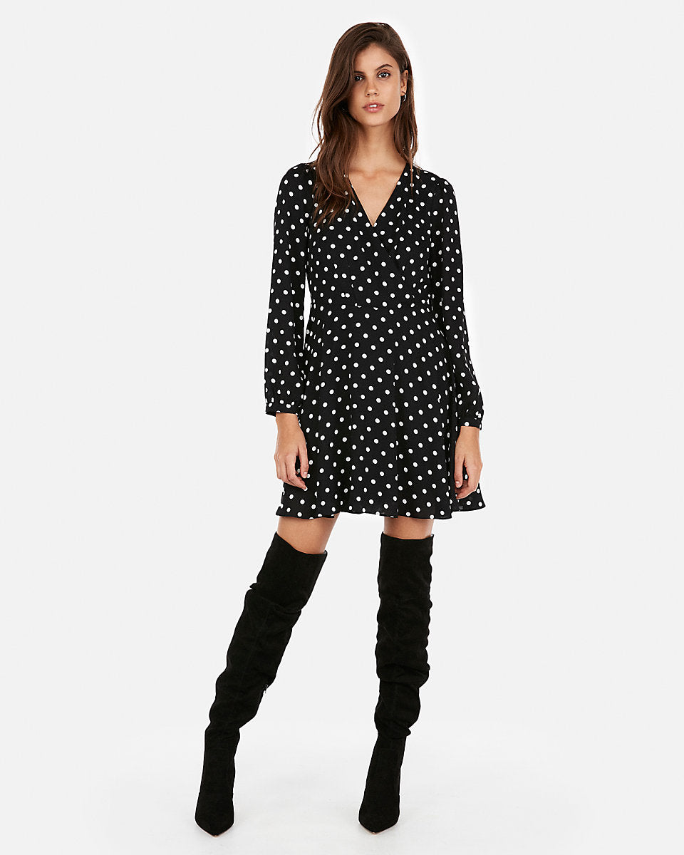 black dress with white polka dots