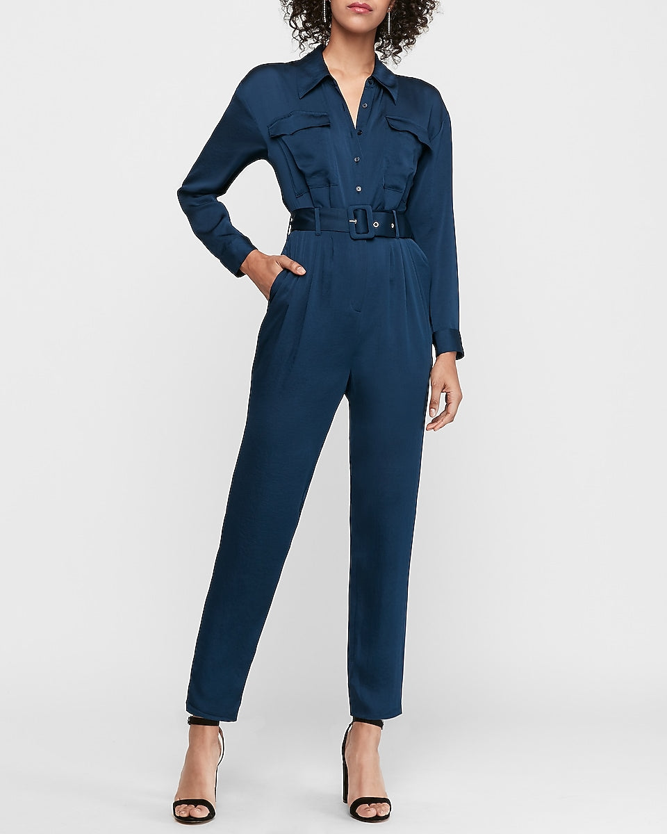 Express, Belted Utility Jumpsuit in Cool Nights
