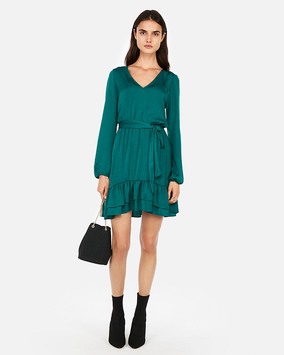 green ruffle dress