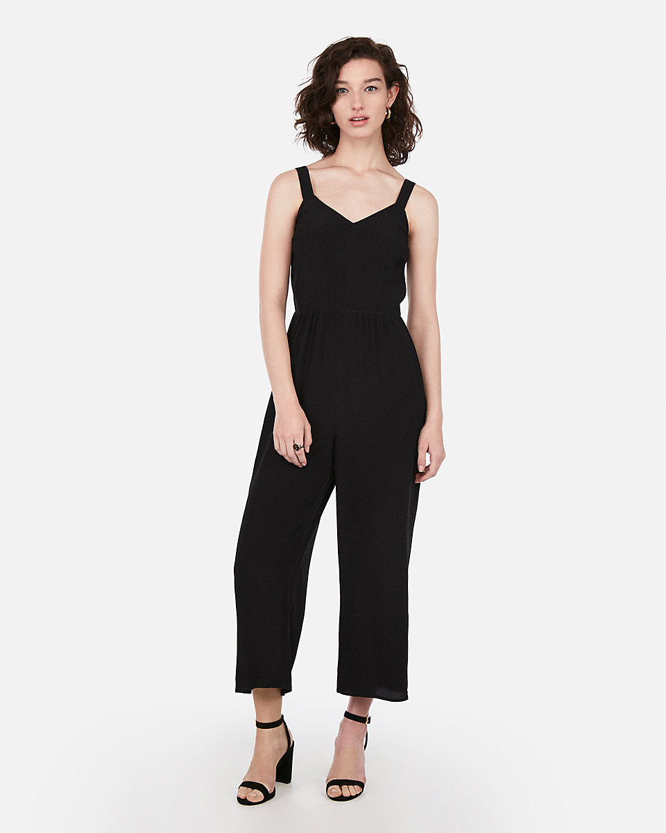 Express, Strappy Back Culotte Jumpsuit in Black