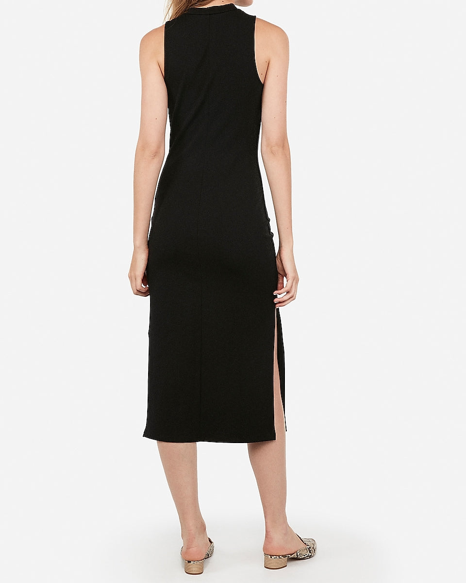 black mock neck midi dress