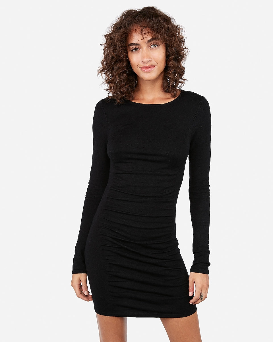 ruched black dress long sleeve