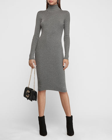 Express | Turtleneck Sweater Midi Dress in Heather Gray | Express Style ...
