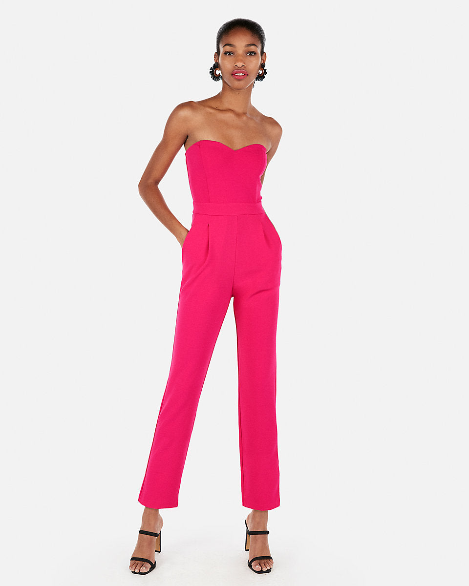 Express | Strapless Sweetheart Neck Jumpsuit in Neon Berry | Express ...