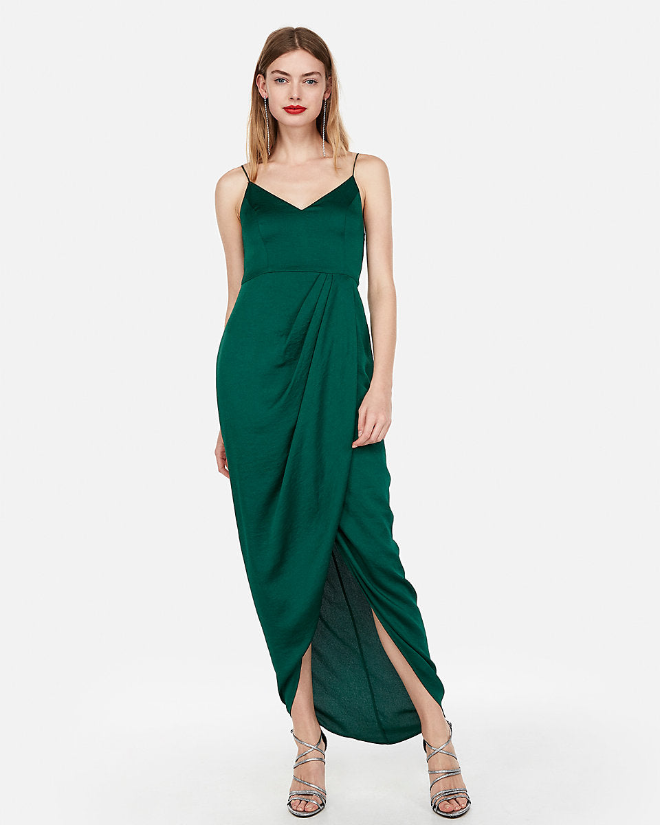 Express | Satin Faux Wrap Maxi Dress in 