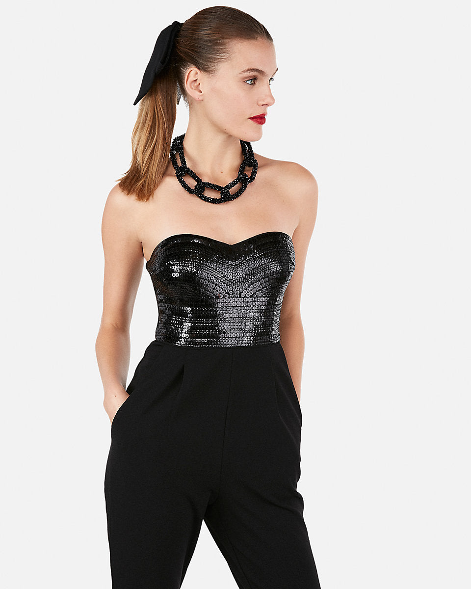 strapless sequin jumpsuit