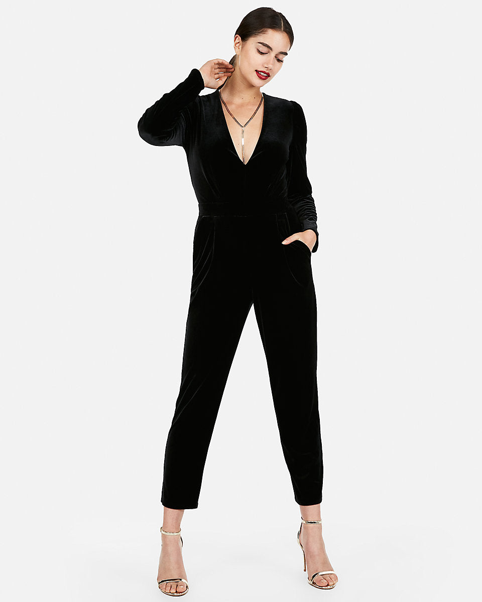 velvet jumpsuits with sleeves