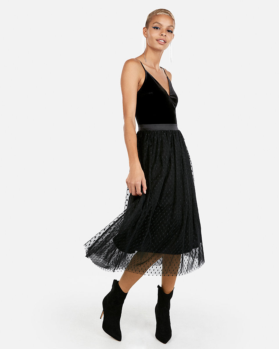 black midi tulle dress