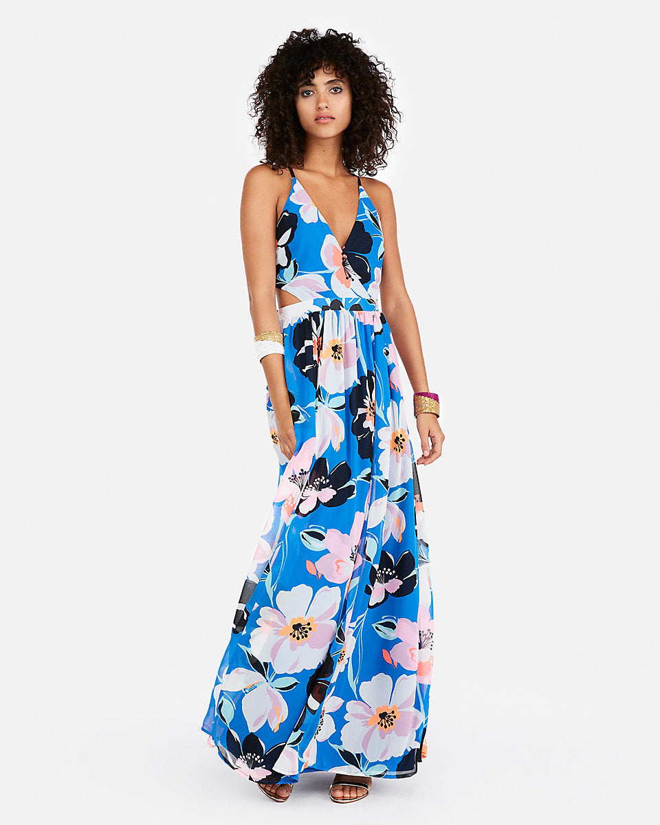 blue patterned maxi dress