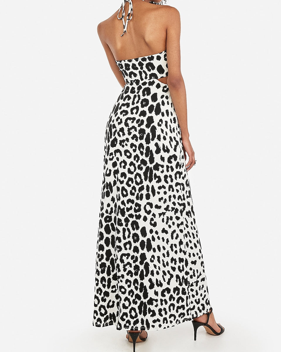 black and white leopard print maxi dress