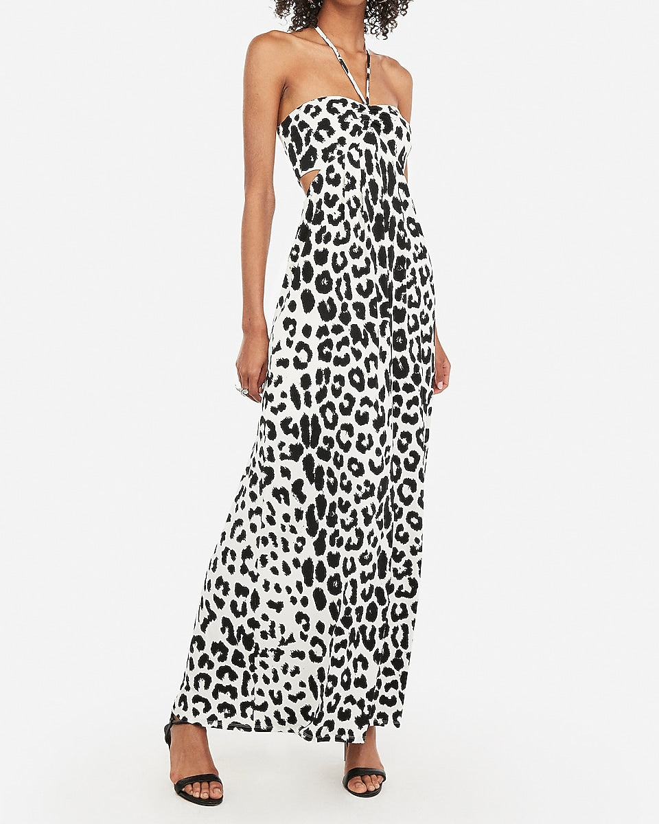 black and white leopard print maxi dress