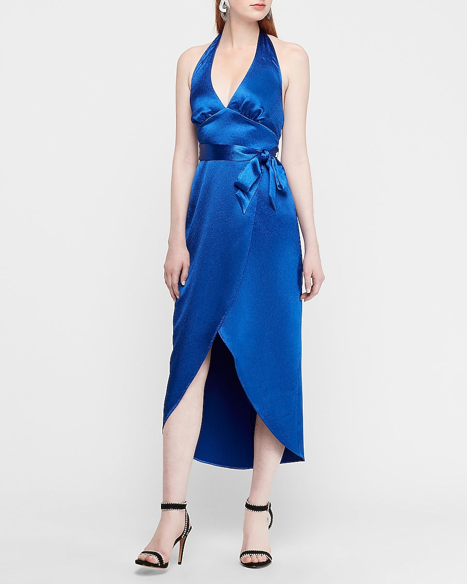 express satin faux wrap maxi dress