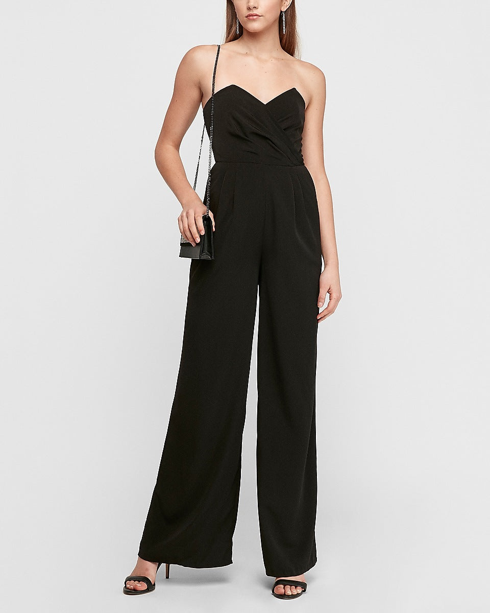 Express | Sweetheart Wide Leg Jumpsuit in Pitch Black | Express Style Trial