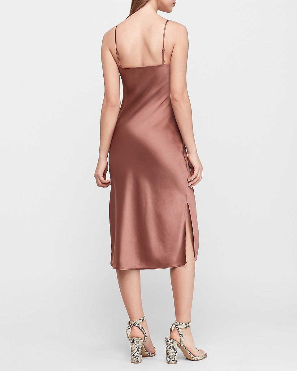 Satin Cowl Neck Midi Slip Dress Online ...