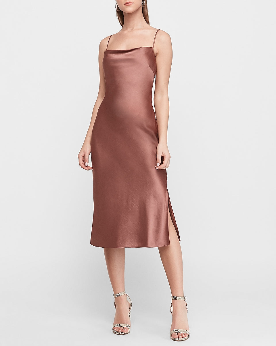 cowl silk slip dress