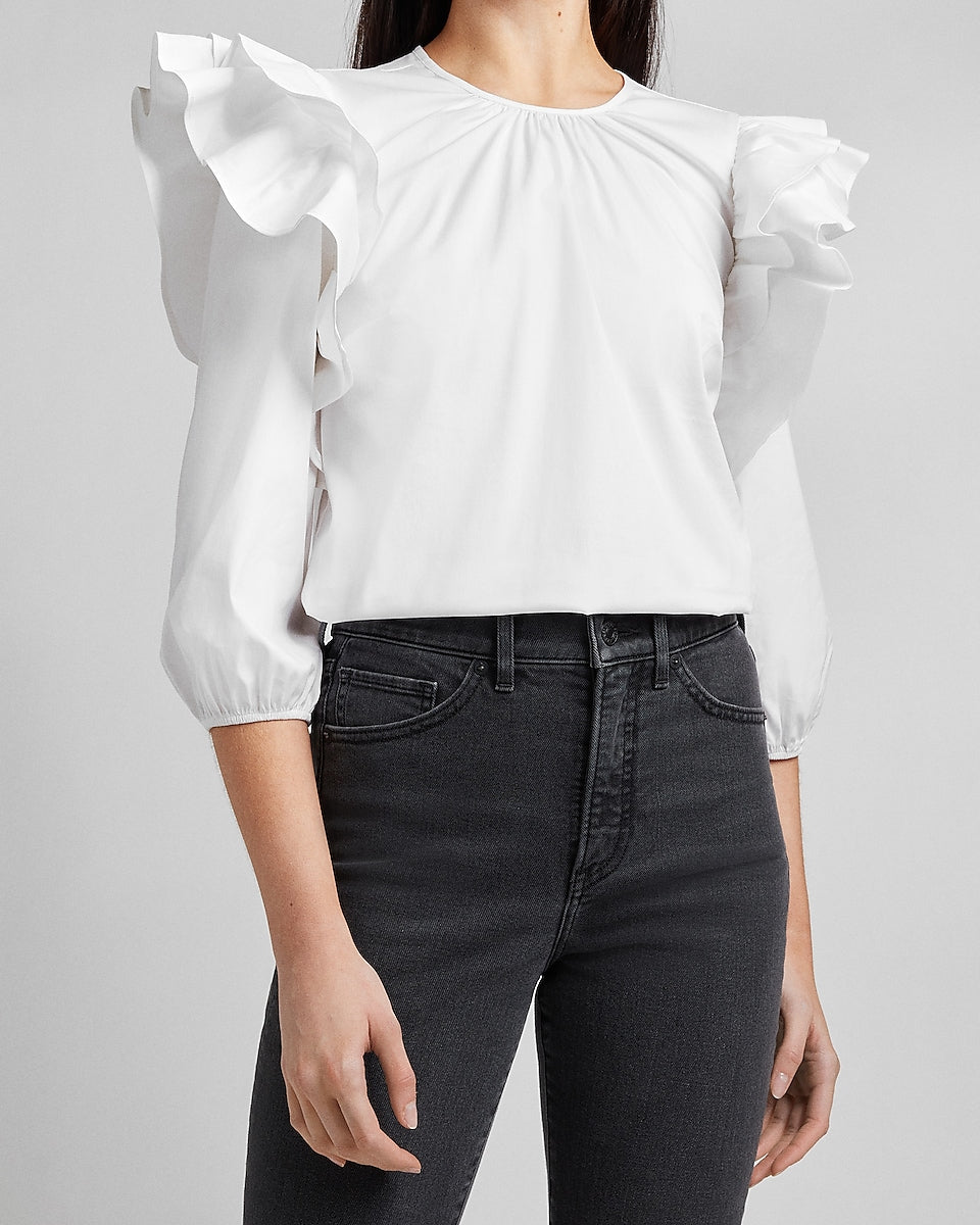 Express | Tiered Ruffle Shoulder Top in White | Express Style Trial