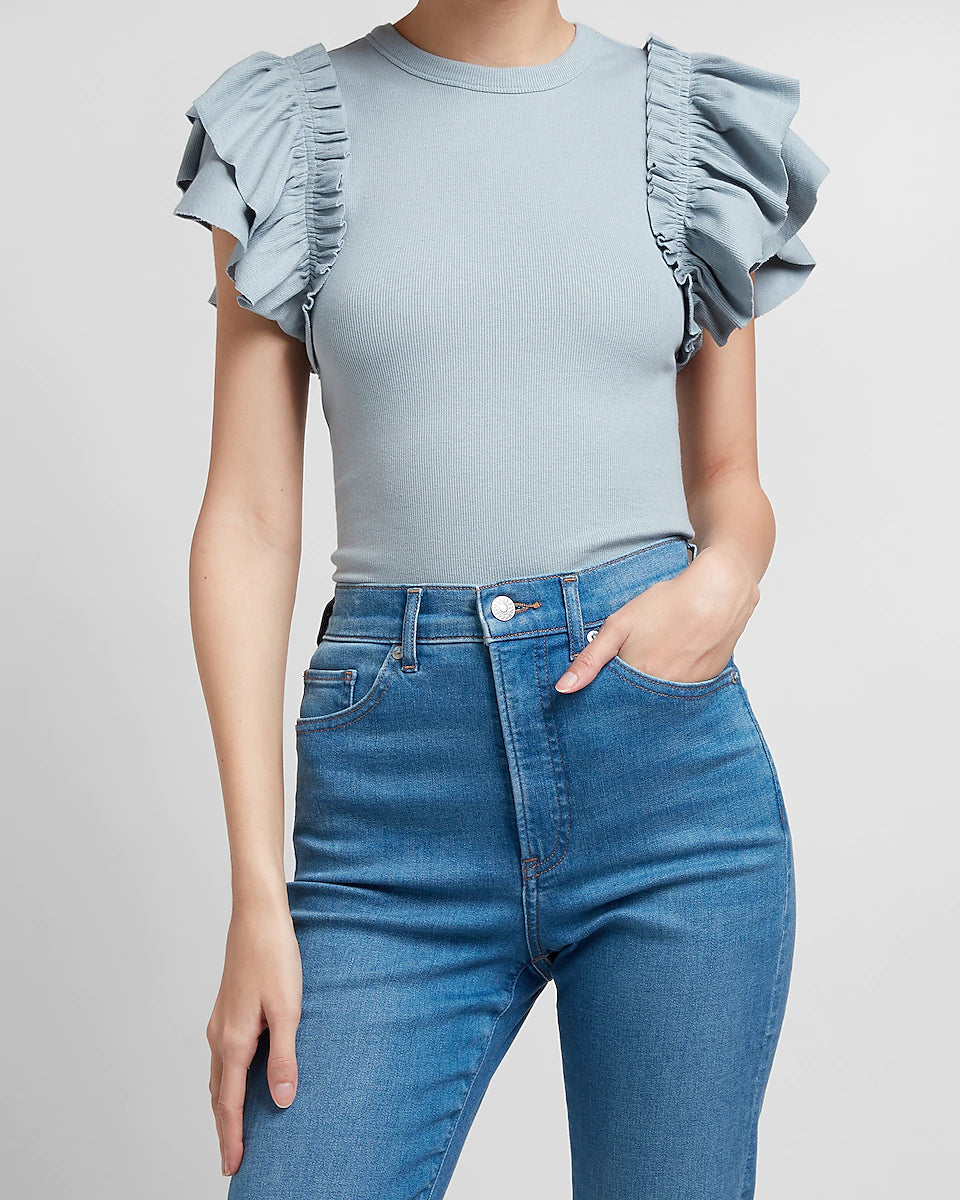 Blue ruffle deals sleeve top