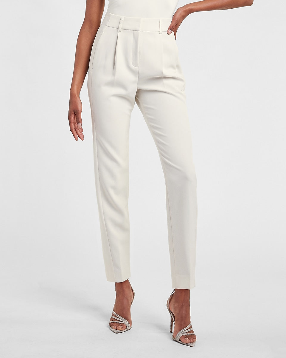 Express, High Waisted Pleated Ankle Pant in Swan
