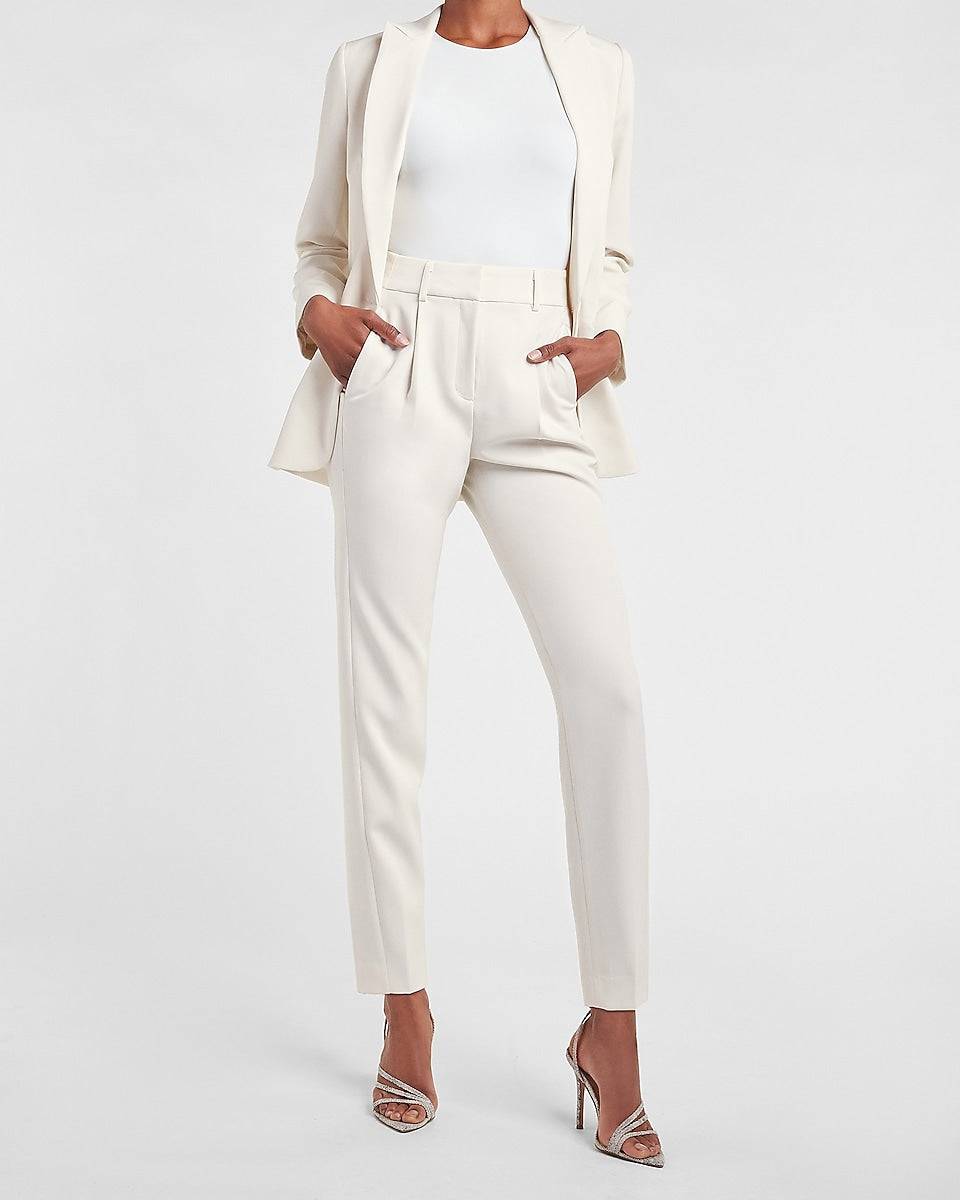 Express | High Waisted Pleated Ankle Pant in Swan | Express Style Trial