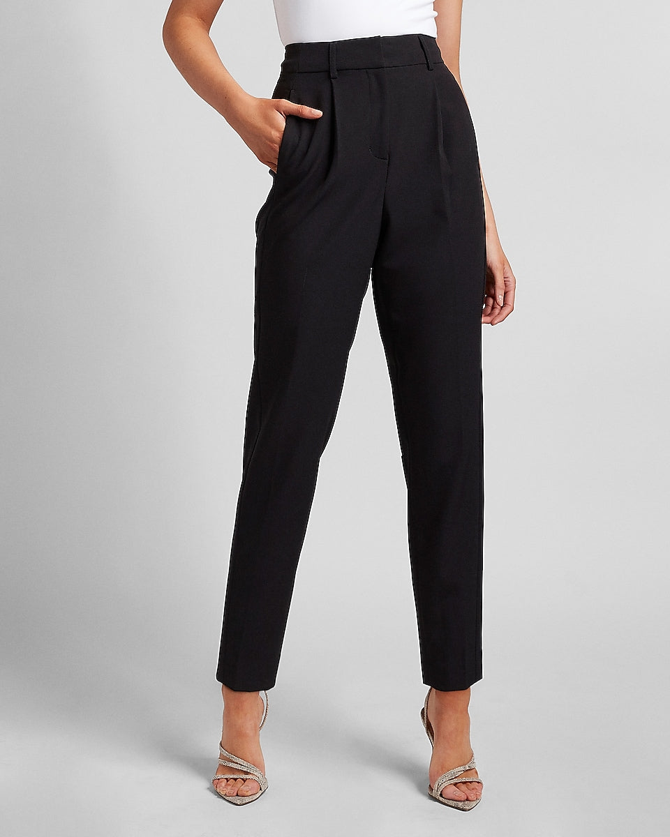 Express, High Waisted Pleated Ankle Pant in Pitch Black