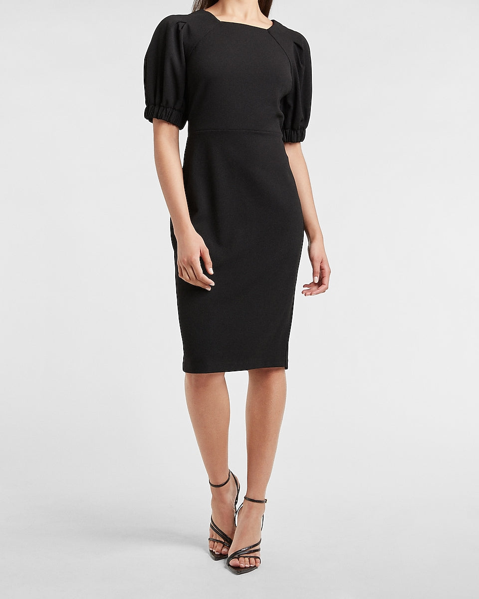 puff sleeve sheath dress