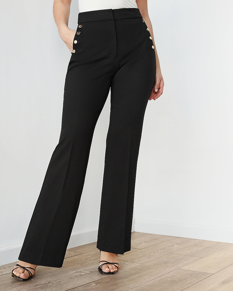 Express, High Waisted Black Curvy Flare Pant in Pitch Black